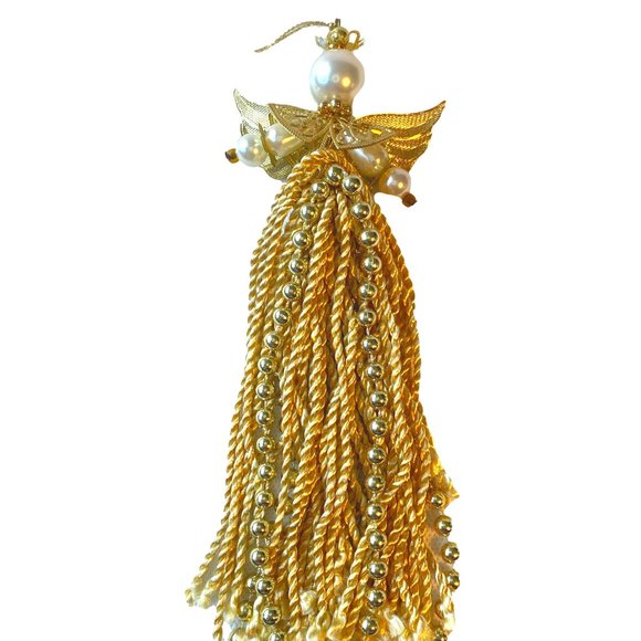 Golden Beads, Pearls, and Golden Thread Angel Ornament - Picture 1 of 8